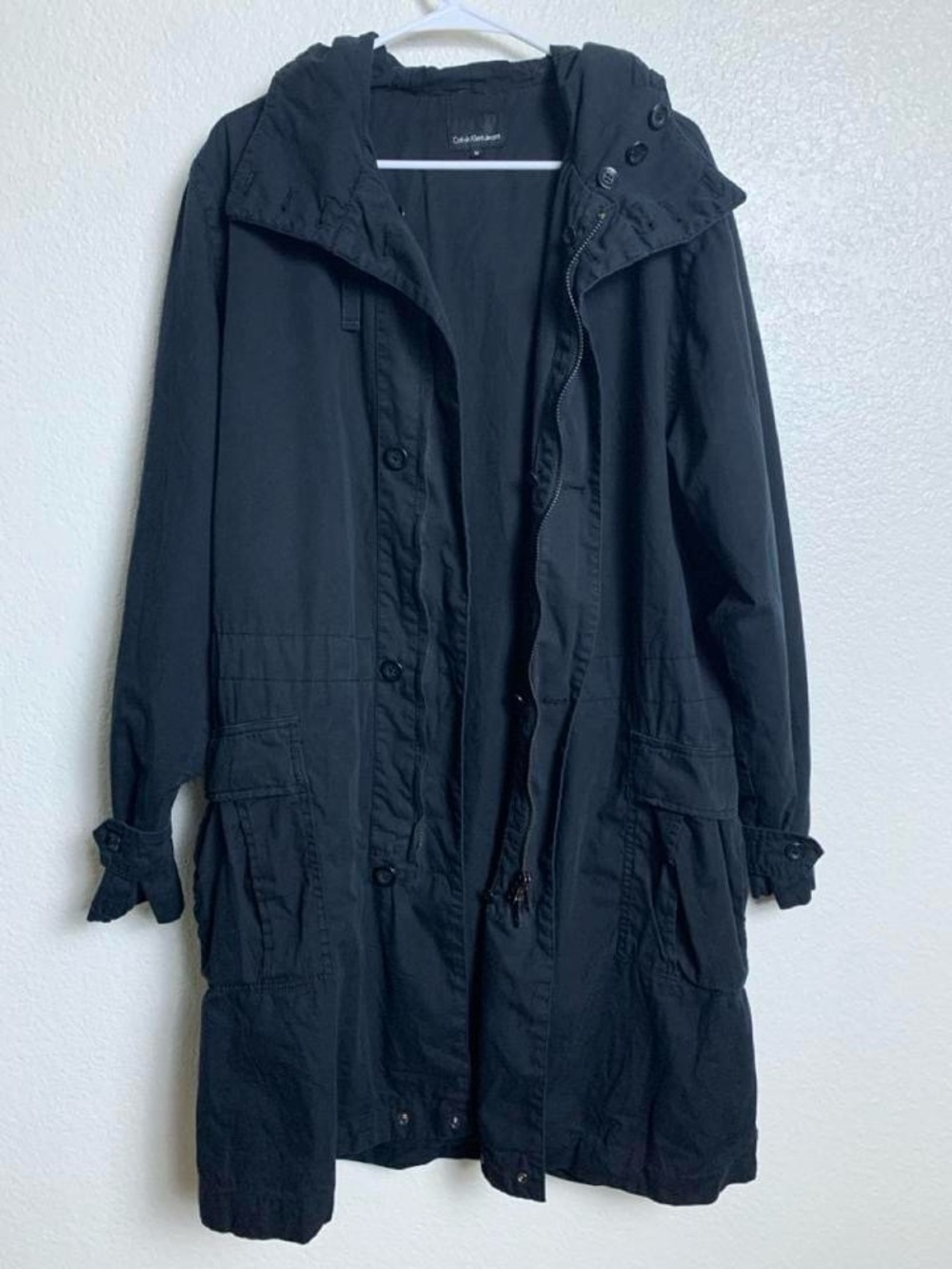 Calvin Klein Jeans Black Long Hooded Nylon Utility Parka Coat Women’s M